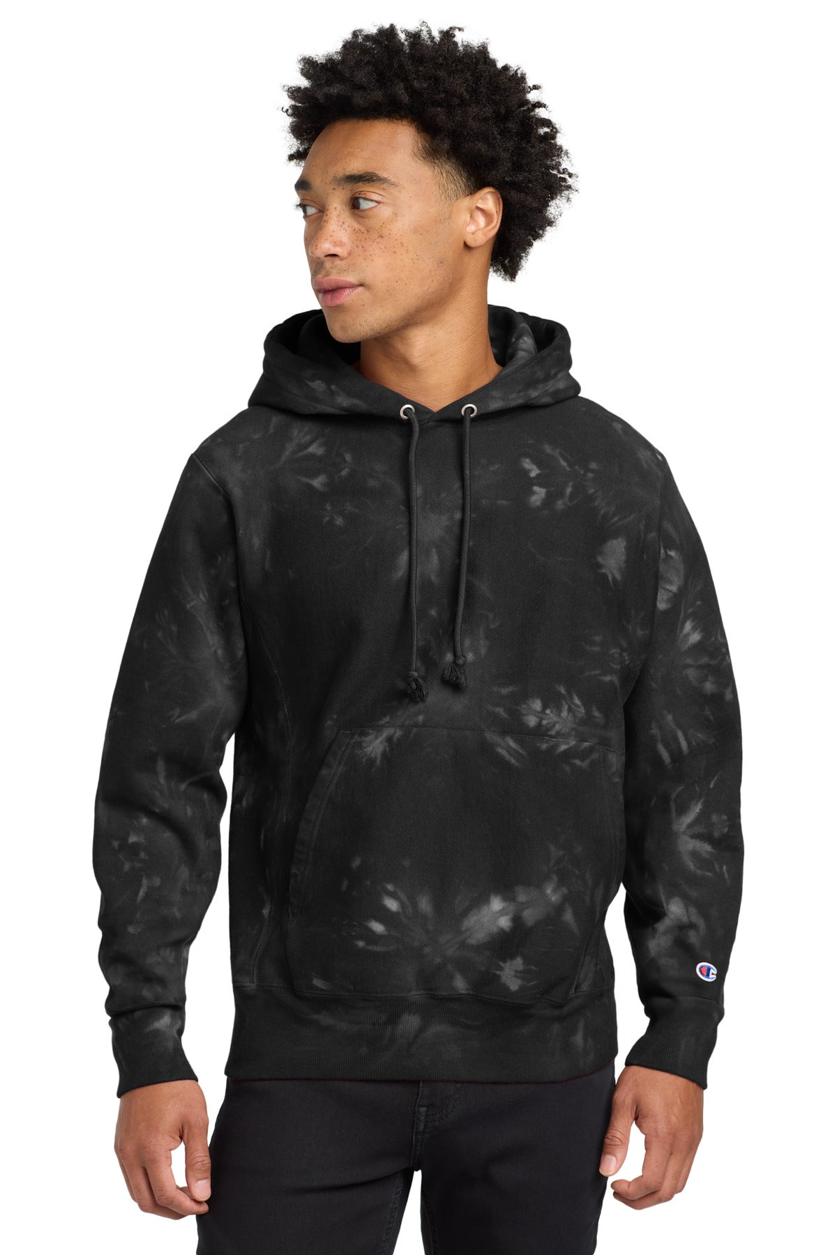 Champion  Reverse Weave  Scrunch-Dye Tie-Dye Hooded Sweatshirt - Black