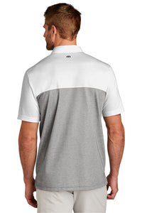 TravisMathew Oceanside Blocked Polo - White/ Quiet Shade Grey Heather Back