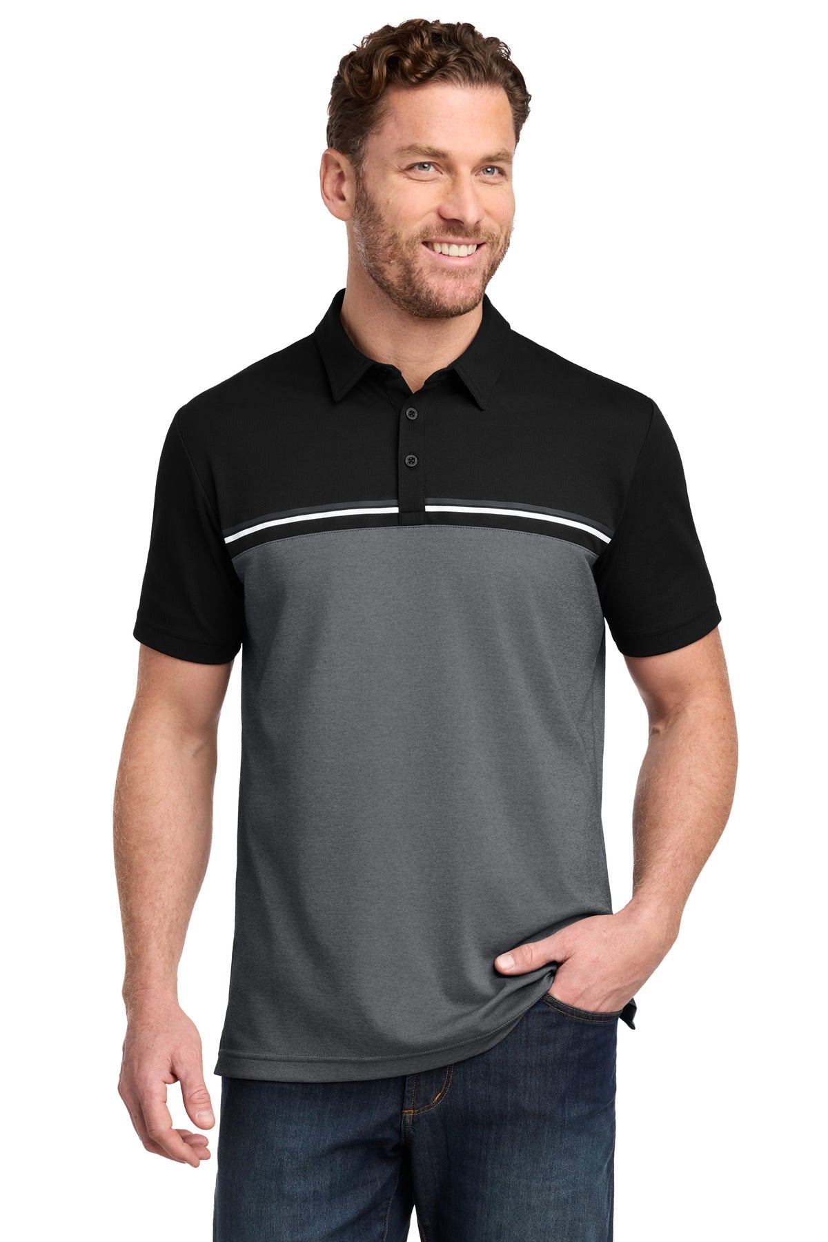 TravisMathew Sunset Blocked Polo TM1MY401 - Black/ Dark Grey Heather