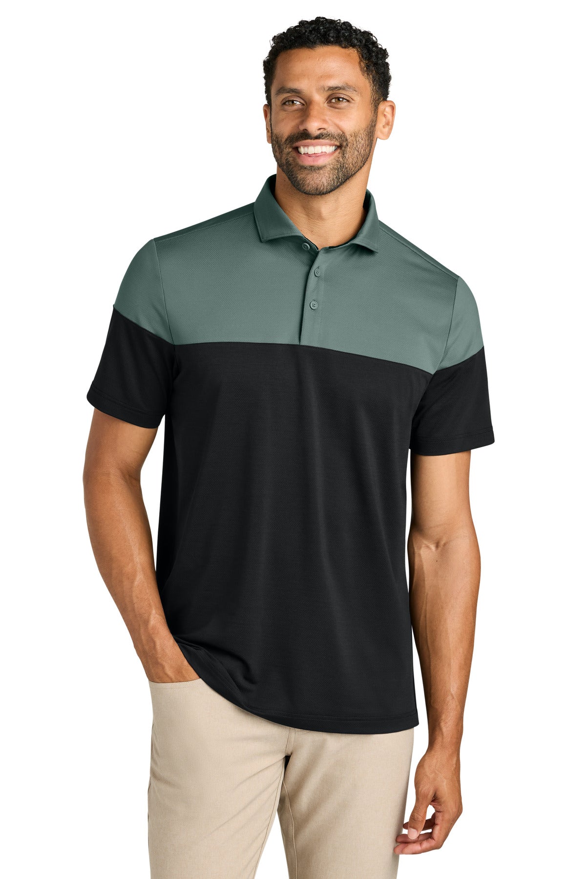 TravisMathew Onward Colorblock Polo TMA42774 - Balsam Green/ Black