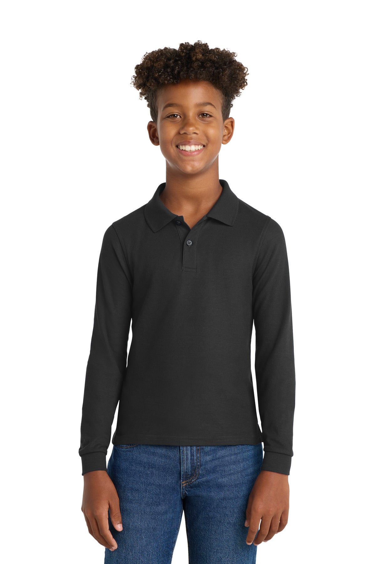Port Authority Youth Long Sleeve Silk Touch Polo - Black
