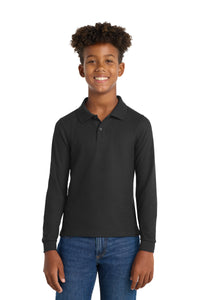 Port Authority Youth Long Sleeve Silk Touch Polo - Black