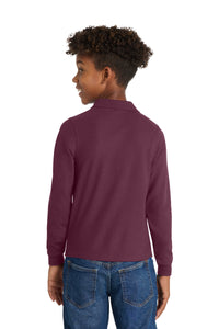 Port Authority Youth Long Sleeve Silk Touch Polo - Burgundy Back