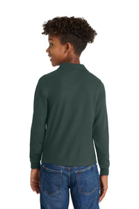 Port Authority Youth Long Sleeve Silk Touch Polo - Dark Green Back
