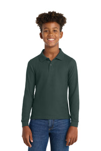 Port Authority Youth Long Sleeve Silk Touch Polo - Dark Green