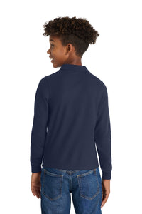 Port Authority Youth Long Sleeve Silk Touch Polo - Navy Back