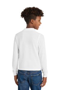 Port Authority Youth Long Sleeve Silk Touch Polo - White Back