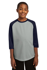 DISCONTINUED Sport-Tek Youth PosiCharge Baseball Jersey - Silver/True Navy