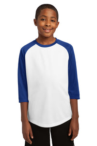 DISCONTINUED Sport-Tek Youth PosiCharge Baseball Jersey - White/True Royal