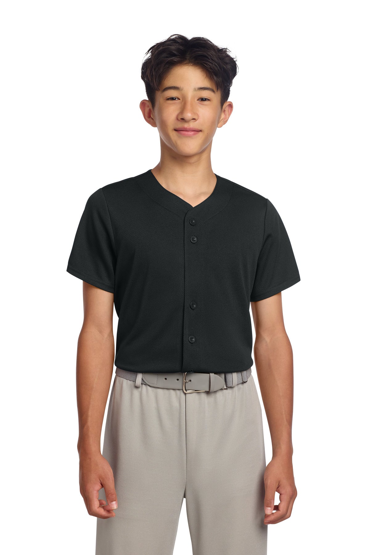Sport-Tek Youth PosiCharge Tough Mesh Full-Button Jersey YST220 - Black