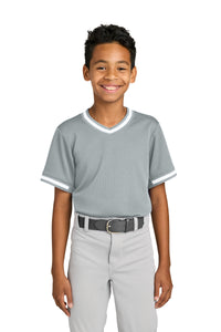 Sport-Tek Youth Tough Mesh V-Neck Baseball Jersey YST221 - Silver