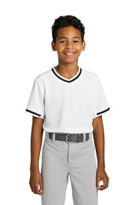 Sport-Tek Youth Tough Mesh V-Neck Baseball Jersey YST221 - White
