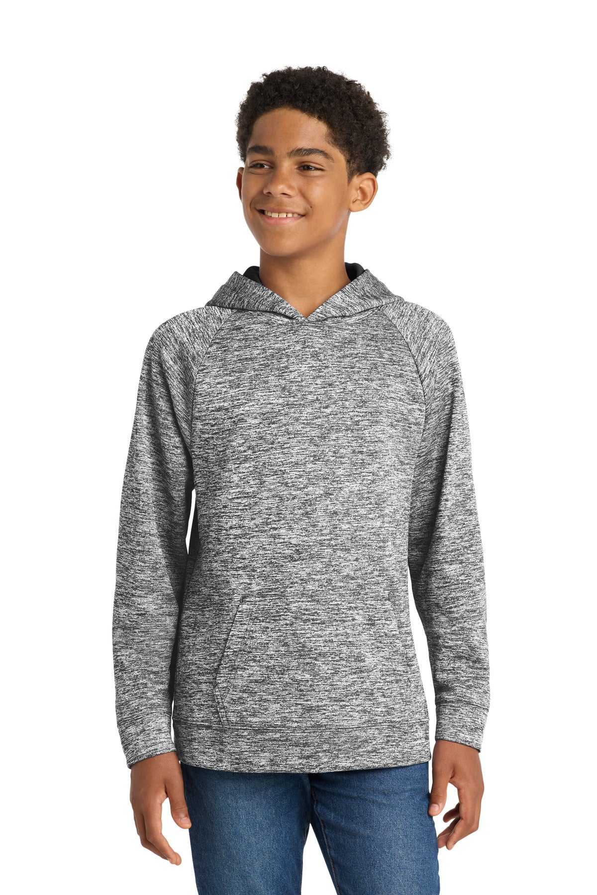 Sport-Tek Youth PosiCharge Electric Heather Fleece Hooded Pullover - Black Electric