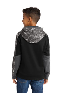 Sport-Tek Youth Sport-Wick Mineral Freeze Fleece Colorblock Hooded Pullover - Black/ Black Back