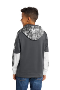 Sport-Tek Youth Sport-Wick Mineral Freeze Fleece Colorblock Hooded Pullover - Dark Smoke Grey/ Dark Smoke Grey Back