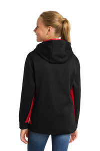 Sport-Tek Youth Sport-Wick Fleece Colorblock Hooded Pullover - Black/ Deep Red Back