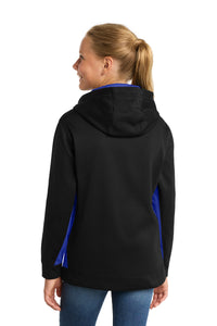 Sport-Tek Youth Sport-Wick Fleece Colorblock Hooded Pullover - Black/ True Royal Back