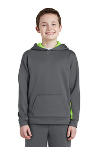 Sport-Tek Youth Sport-Wick Fleece Colorblock Hooded Pullover - Dark Smoke Grey/ Lime Shock