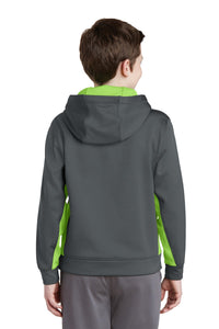 Sport-Tek Youth Sport-Wick Fleece Colorblock Hooded Pullover - Dark Smoke Grey/ Lime Shock Back