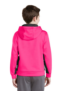 Sport-Tek Youth Sport-Wick Fleece Colorblock Hooded Pullover - Neon Pink/ Black Back