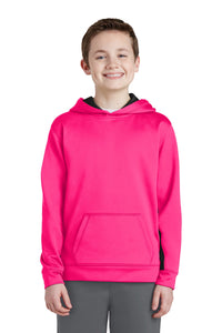 Sport-Tek Youth Sport-Wick Fleece Colorblock Hooded Pullover - Neon Pink/ Black