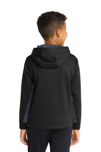 Sport-Tek Youth Sport-Wick CamoHex Fleece Colorblock Hooded Pullover - Black/ Dark Smoke Grey Back