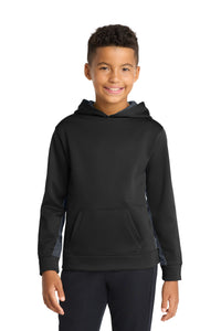 Sport-Tek Youth Sport-Wick CamoHex Fleece Colorblock Hooded Pullover - Black/ Dark Smoke Grey