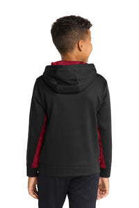 Sport-Tek Youth Sport-Wick CamoHex Fleece Colorblock Hooded Pullover - Black/ Deep Red Back