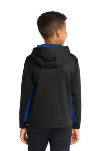 Sport-Tek Youth Sport-Wick CamoHex Fleece Colorblock Hooded Pullover - Black/ True Royal Back