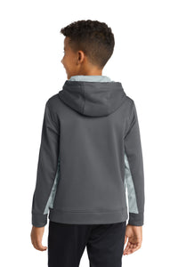 Sport-Tek Youth Sport-Wick CamoHex Fleece Colorblock Hooded Pullover - Dark Smoke Grey/ White Back
