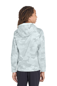 Sport-Tek Youth Sport-Wick CamoHex Fleece Hooded Pullover - White Back