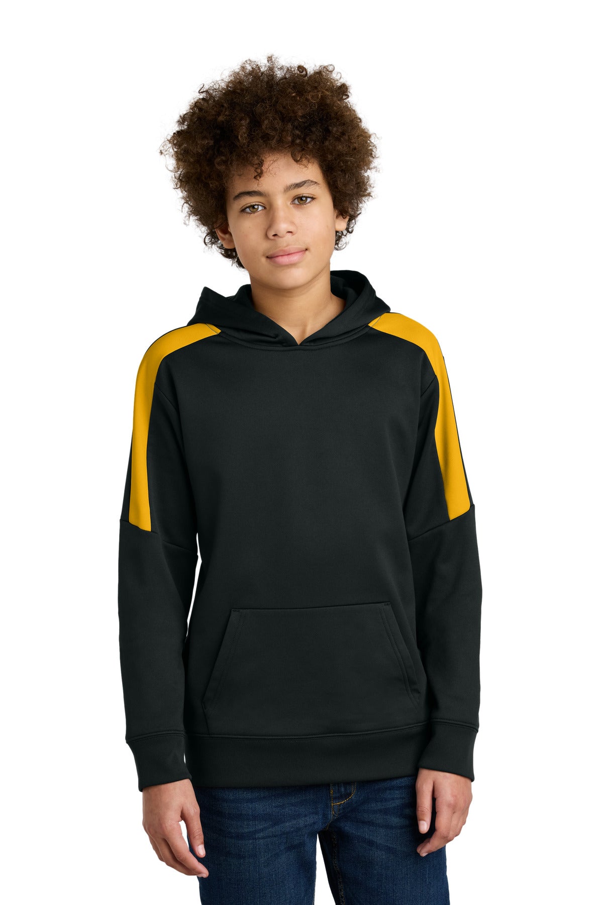 Sport-Tek Youth Sport-Wick Fleece United Pullover Hoodie YST255 - Black/ Gold