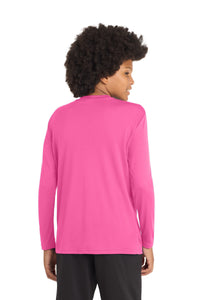 Sport-Tek Youth Long Sleeve PosiCharge Competitor Tee - Neon Pink Back