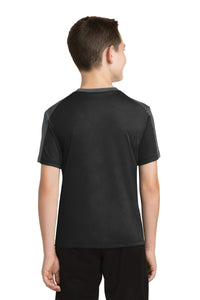 DISCONTINUED Sport-Tek Youth PosiCharge Competitor Sleeve-Blocked Tee - Black/ Iron Grey Back