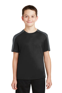 DISCONTINUED Sport-Tek Youth PosiCharge Competitor Sleeve-Blocked Tee - Black/ Iron Grey