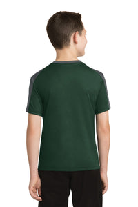 DISCONTINUED Sport-Tek Youth PosiCharge Competitor Sleeve-Blocked Tee - Forest Green/ Iron Grey Back
