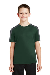 DISCONTINUED Sport-Tek Youth PosiCharge Competitor Sleeve-Blocked Tee - Forest Green/ Iron Grey