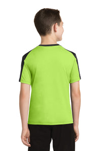 DISCONTINUED Sport-Tek Youth PosiCharge Competitor Sleeve-Blocked Tee - Lime Shock/ Black Back