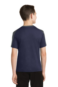 DISCONTINUED Sport-Tek Youth PosiCharge Competitor Sleeve-Blocked Tee - True Navy/ Iron Grey Back