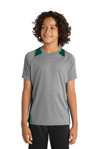 Sport-Tek Youth Heather Colorblock Contender Tee - Vintage Heather/ Forest Green