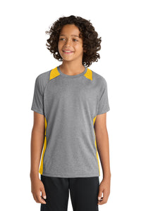 Sport-Tek Youth Heather Colorblock Contender Tee - Vintage Heather/ Gold
