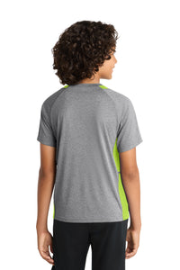 Sport-Tek Youth Heather Colorblock Contender Tee - Vintage Heather/ Lime Shock Back
