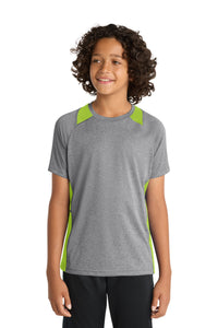 Sport-Tek Youth Heather Colorblock Contender Tee - Vintage Heather/ Lime Shock