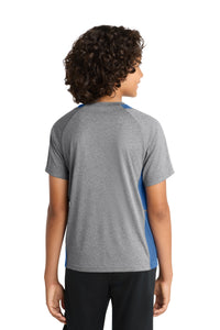 Sport-Tek Youth Heather Colorblock Contender Tee - Vintage Heather/ Royal Back