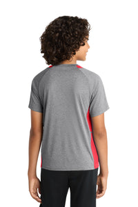 Sport-Tek Youth Heather Colorblock Contender Tee - Vintage Heather/ True Red Back