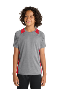 Sport-Tek Youth Heather Colorblock Contender Tee - Vintage Heather/ True Red