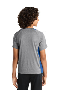 Sport-Tek Youth Heather Colorblock Contender Tee - Vintage Heather/ True Royal Back