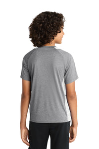 Sport-Tek Youth Heather Colorblock Contender Tee - Vintage Heather/ White Back