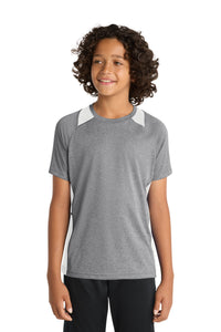 Sport-Tek Youth Heather Colorblock Contender Tee - Vintage Heather/ White