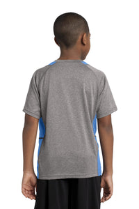 Sport-Tek Youth Heather Colorblock Contender Tee - Vintage Heather/ Carolina Blue Back